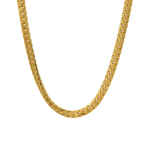 Minimalist 18k gold plated stainless steel flat snake chain necklace on white background