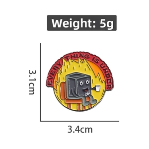Funny Ctrl key enamel pin with 'Everything is under control' flame design, 3.4x3.1cm