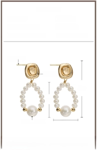 Detailed view showing S925 silver needle and baroque pearl drop earring dimensions