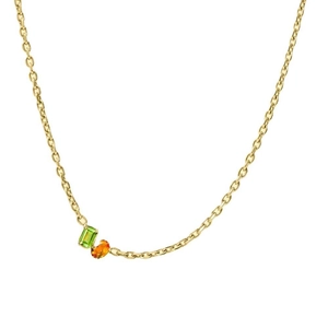 18k gold plated stainless steel necklace with green rectangle and orange oval zircons