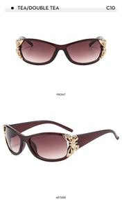 Detail view of tea gradient sunglasses with sparkling butterfly temple ornaments