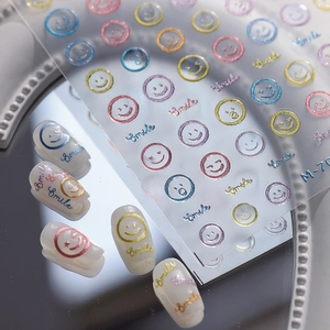 Minimalist colorful smiley face nail stickers M704 with metallic glossy finish