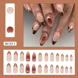 French amber press-on nails with caramel blush design and 24 pieces set for women