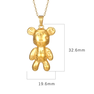 Golden bear pendant necklace in 18K gold plated steel with size 32.6mm by 19.6mm
