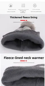 Detailed macro view of the thick plush lining inside the winter knitted hat and scarf set
