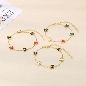 Elegant gold titanium steel butterfly bracelets with multi-color shell charms for women