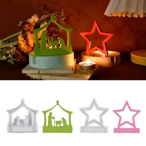 Detailed view of DIY silicone resin molds for nativity scene and star candle holders