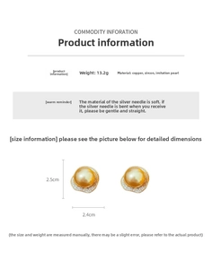 Detail view of flower pearl earrings with copper zircon frame and product specifications