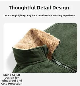 Dettaglio della giacca in pile con collo alto e calda fodera in sherpa beige morbido