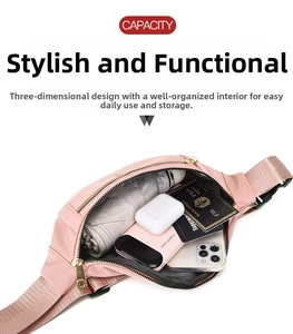 Internal view of pink PU shoulder bag showing large capacity for phone and accessories