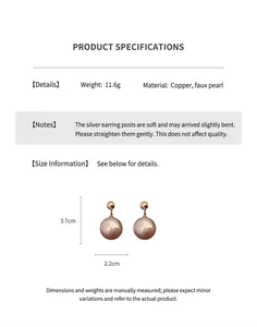 Detailed size specifications for minimalist pearl earrings measuring 3.7cm by 2.2cm