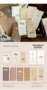 Detail of vintage European paper cards with famous quotes for journaling and scrapbooking