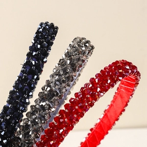 Elegant beaded crystal headbands for women in black grey and red sparkling colors