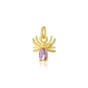 Golden spider pendant with purple oval gemstone and top loop for DIY jewelry making