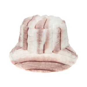 Chapeau bob en peluche pour femme avec rayures dégradées rose et marron en fausse fourrure
