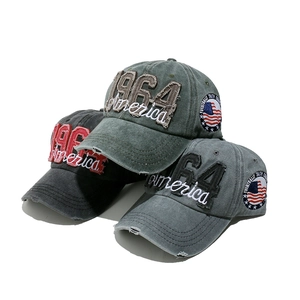 Vintage washed denim baseball caps with 1964 America embroidery in green black and grey