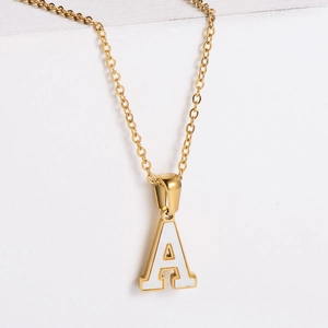 Stainless Steel Initial Letter Pendant Necklace With White Shell 18K Gold Plated Minimalist Clavicle Chain For Women