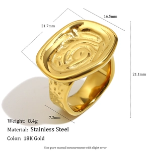 18K gold plated stainless steel wide ring with irregular fluid texture and hammered finish