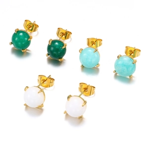 Three pairs of 18k gold-plated stainless steel earrings with colorful natural stones