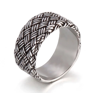 Bague Pour Homme En Acier Inoxydable Texture Tissée Tressée Rétro Vintage Couleur Argent Punk Hip Hop Bijoux