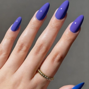 Blue Purple Long Almond Press On Nails Glossy Solid Color False Nails Full Cover Manicure Set For Women Daily Party Wear