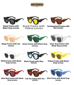 Detailed grid showing 12 color variants of trendy hexagonal frame sunglasses for outdoors