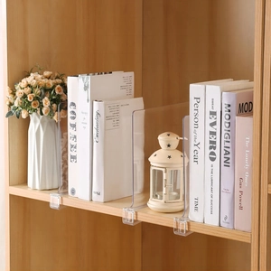 L-shaped transparent acrylic shelf dividers for closet organization and books