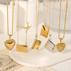 Gold and silver book locket necklaces with heart and envelope pendants in ins style
