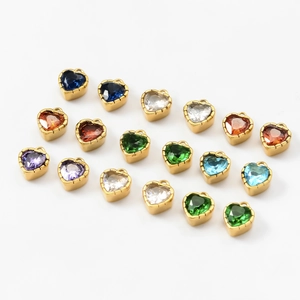 Heart Shaped Pendant Charms Stainless Steel Gold Plated Zircon Mini Faceted Sparkling DIY Jewelry Making Accessories