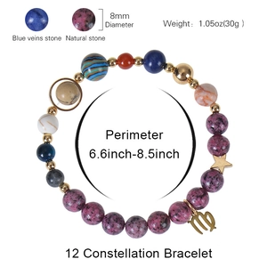 Bracciale zodiacale in pietra naturale con ciondolo Vergine e perline blu da 8mm regolabili