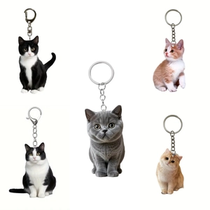 Cat Keychain Acrylic Double Sided Printed Tuxedo Siamese Kitten Bag Pendant Car Key Ring Cute Pet Animal Charm For Women