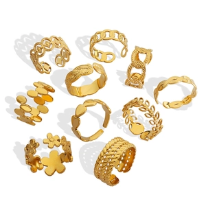 10pcs set of gold hollow flower leaf heart geometric open rings for women and girls