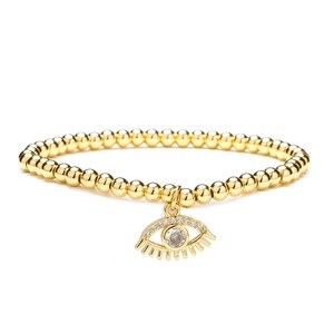 Fashion 4mm gold beaded bracelet with evil eye pendant and cross for women jewelry