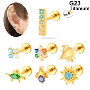 G23 Titanium Labret Lip Ring Internal Thread Colorful Zircon Flower Dinosaur Geometric Body Piercing Stud Jewelry
