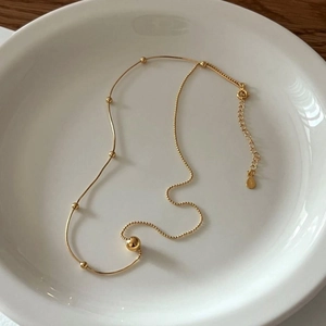 Minimalist 18K gold S925 sterling silver bead chain necklace with adjustable clasp
