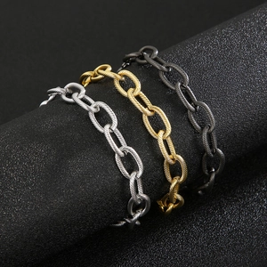Three-color 9mm twisted cable chain bracelets in silver, gold, and black stainless steel