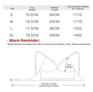 Detailed size chart for French triangle bra with cup height and band length measurements