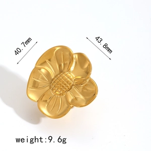 18K gold plated stainless steel flower ring with detailed textured petals for women