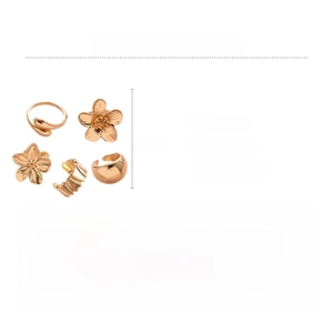Detail view of gold alloy 5-piece floral jewelry set with weight and size specifications