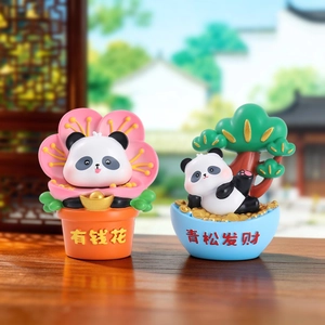 Cute panda desktop figurines with 'Lucky' and 'Wealth' themes in Chinese decor