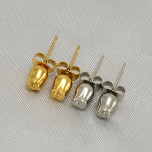 Polished stainless steel rose stud earrings in gold and silver finish for women