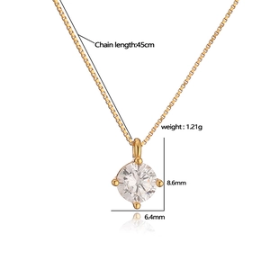 Elegant S925 silver 45cm gold chain necklace with single zircon pendant on white background