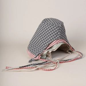 Minimalist double-sided sun bucket hat for women in plaid and striped patterns