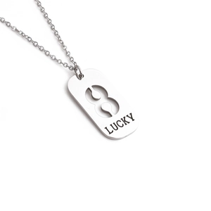 Silver stainless steel necklace with rectangular Lucky number 8 pendant in hip hop style