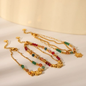 French vintage stainless steel bracelets with colorful beads, butterfly and sun charms