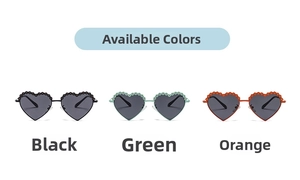 Kids heart-shaped polarized sunglasses in black, mint green, and orange with floral frames
