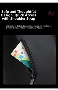 Detail of waterproof chest bag shoulder strap featuring a hidden zipper pocket for cards