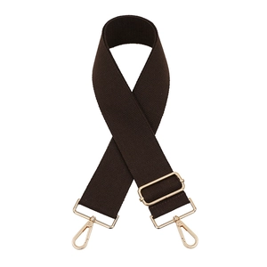 Adjustable wide replacement strap for crossbody bags in dark brown with gold metal buckles