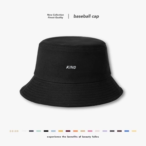 Bucket Hat Cotton Canvas King Letter Embroidery Sun Protection Wide Brim Fisherman Cap Casual Streetwear Unisex Solid