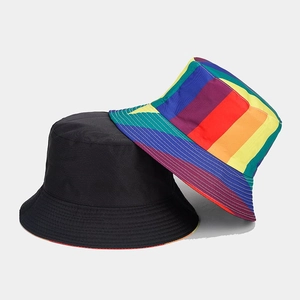 Double-sided rainbow pattern bucket hat for men and women in black cotton canvas